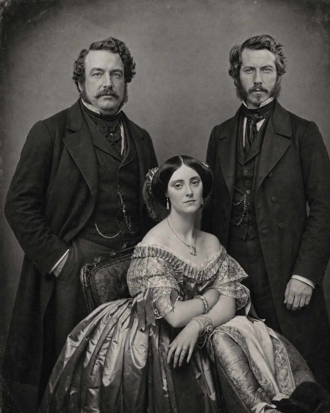 Historic group portrait of Sir Godwin Portman, Lady Agatha Lane Dungeon, and Sir Edward Shields